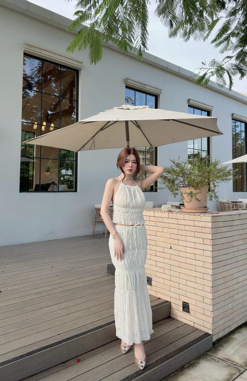 Two Piece Backless Strap Halter Neck Top with Skirt